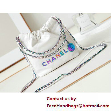 Chanel Shiny Calfskin & Rainbow-Tone Metal CHANEL 22 Mini Handbag AS3980 White